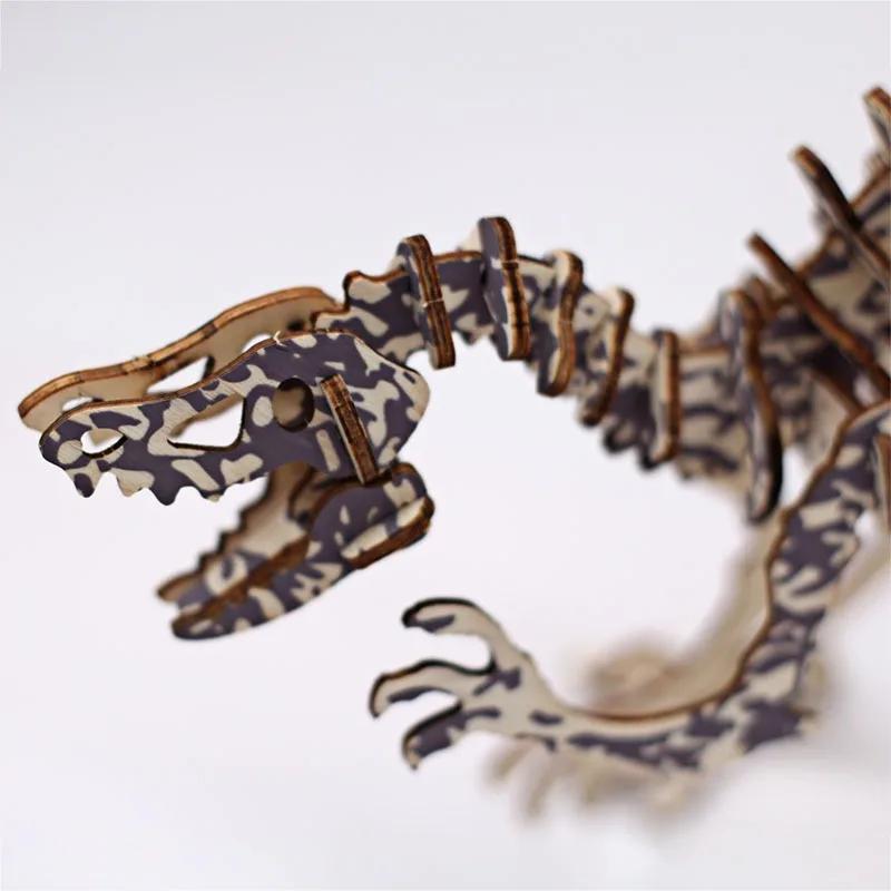 Multisize 3D Wooden Dinosaur Puzzles Children Animal DIY Model Handmade Intellectual Toy Board High Quality Christmas Gift