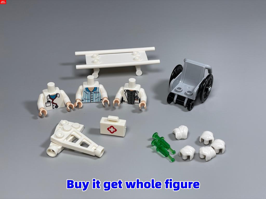 Non-Toxic Moc Bricks Operating Table Doctor Injection Syringe Hospital Emergency Medical Aid Scene Building Blocks Kids Mini Toys