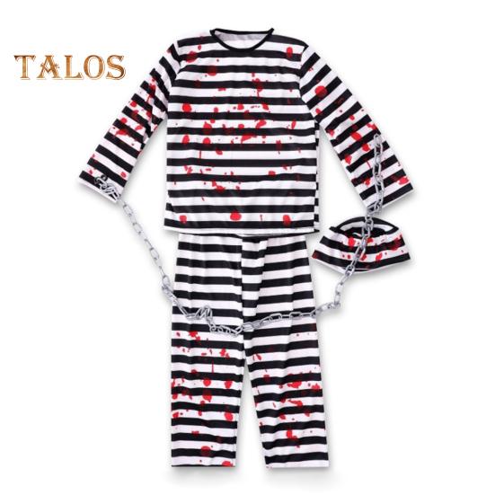 

4 шт./компл., костюм на Хэллоуин для взрослых и детей, костюм заключенного с классическим халатом, полосатый принт, топы для ролевых игр, брюки, комплект с цепочкой и шляпой Kid L