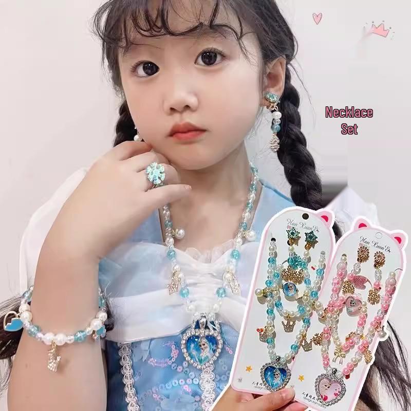Frozen Elsa Jewelry Set: Princess Necklace, Bracelet, Earrings & Ring for Kids