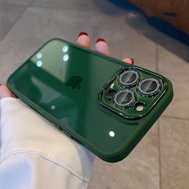 Luxury Glitter Diamond Clear HD Case For iPhone 14 13 12 11 Pro Max Plus Lens Protection Plating Shockproof Hybrid Armor Cover