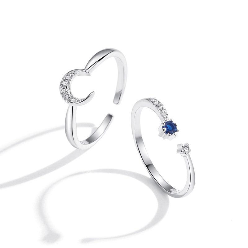 Star Moon Ring Opening Adjustable Simple Girlfriend Combination Ring Female Literary Star Moon Index Finger Ring