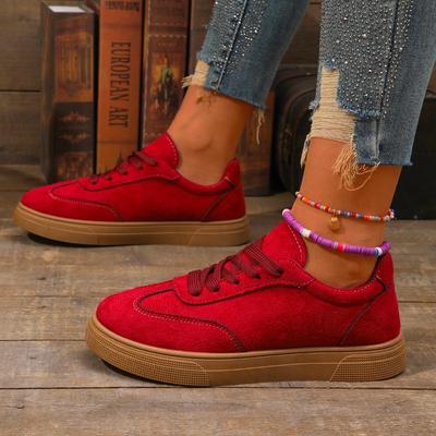 Fashion Women's Sports Shoes Tennis Running Canvas Casual Basket Skateboard Spring Autumn Round Toe Red Ladies Flats Barefoot Sneakers