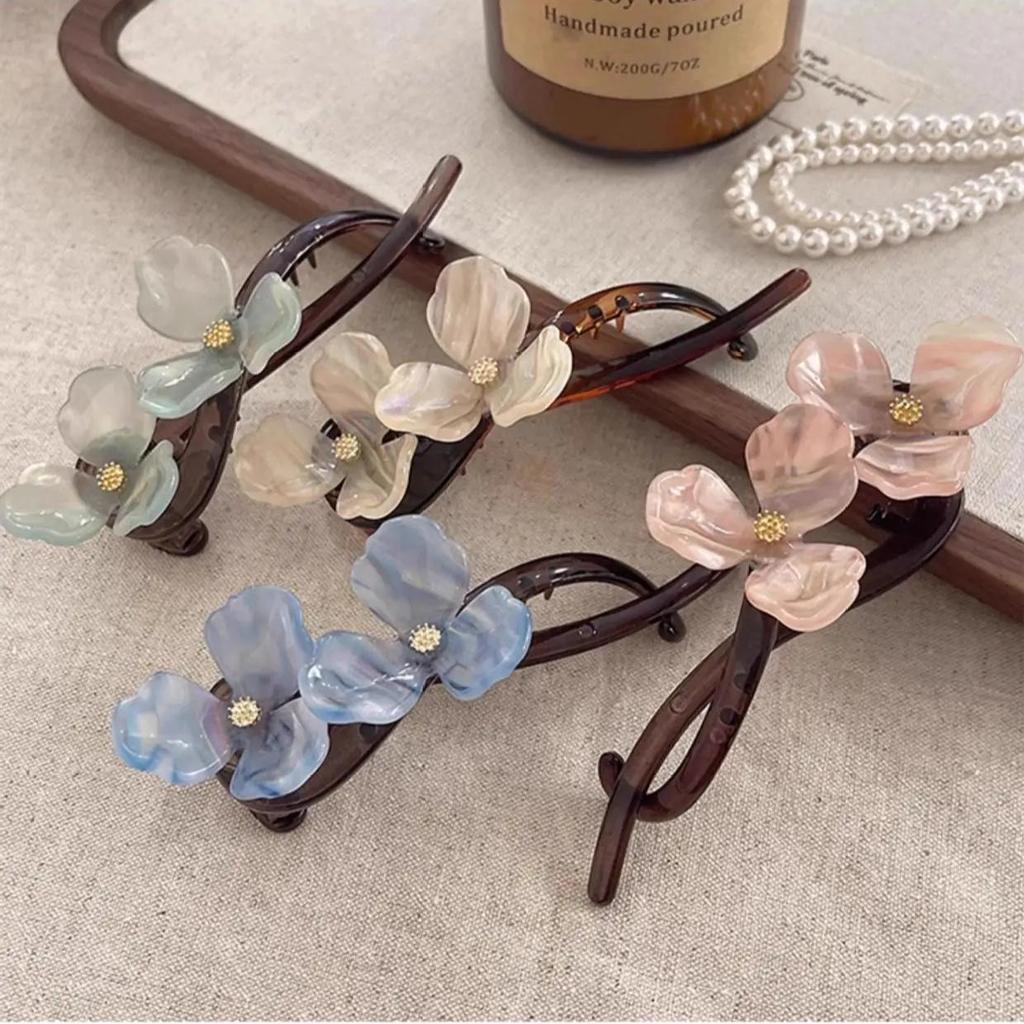 Elegancka spinka do włosów z kwiatem dla kobiet dziewcząt Prosta jednolita kolorowa plastikowa spinka typu "jeden wyraz" typu twist klips spinka typu "szczęka" akcesoria do włosów