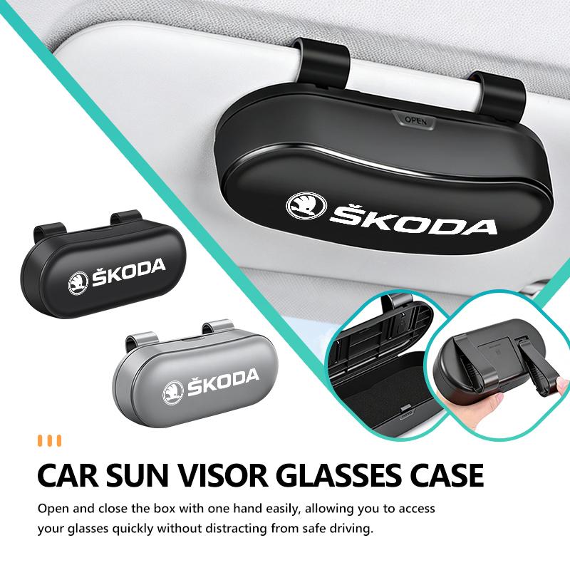 Sfrab5 Porte-lunettes de soleil pour pare-soleil de voiture Boîte à lunettes Pour Skoda VRS Superb Yeti Octavia Enyaq Rapid Karoq Dérivés