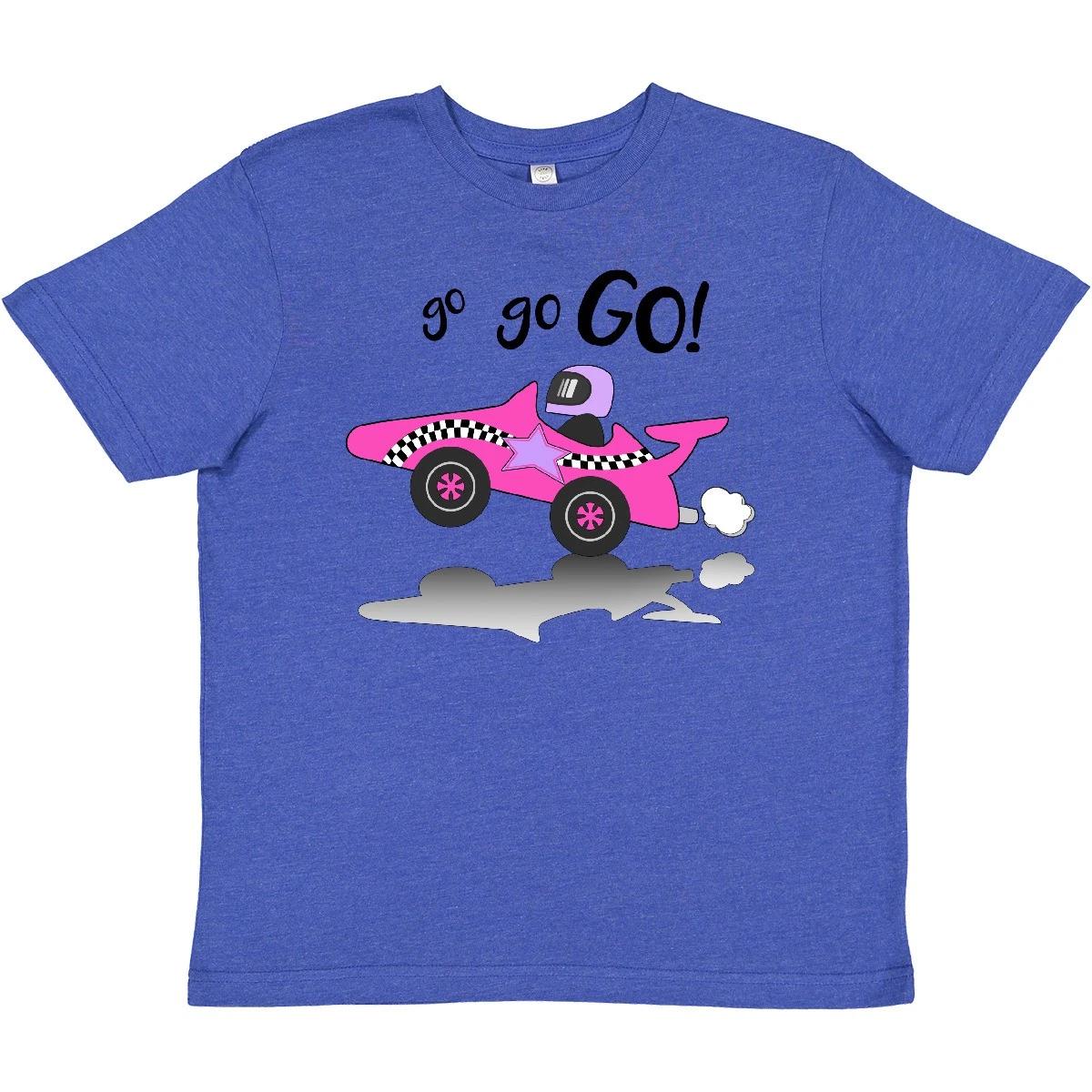 Inktastic Go Go Go! Pink Racing Car Youth T-Shirt Cars Kids Race Speed Driving 150