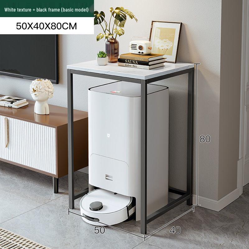 Multi-Layer Floor-Standing Adjustable Storage Rack with Trash Can Holder for Kitchen Use