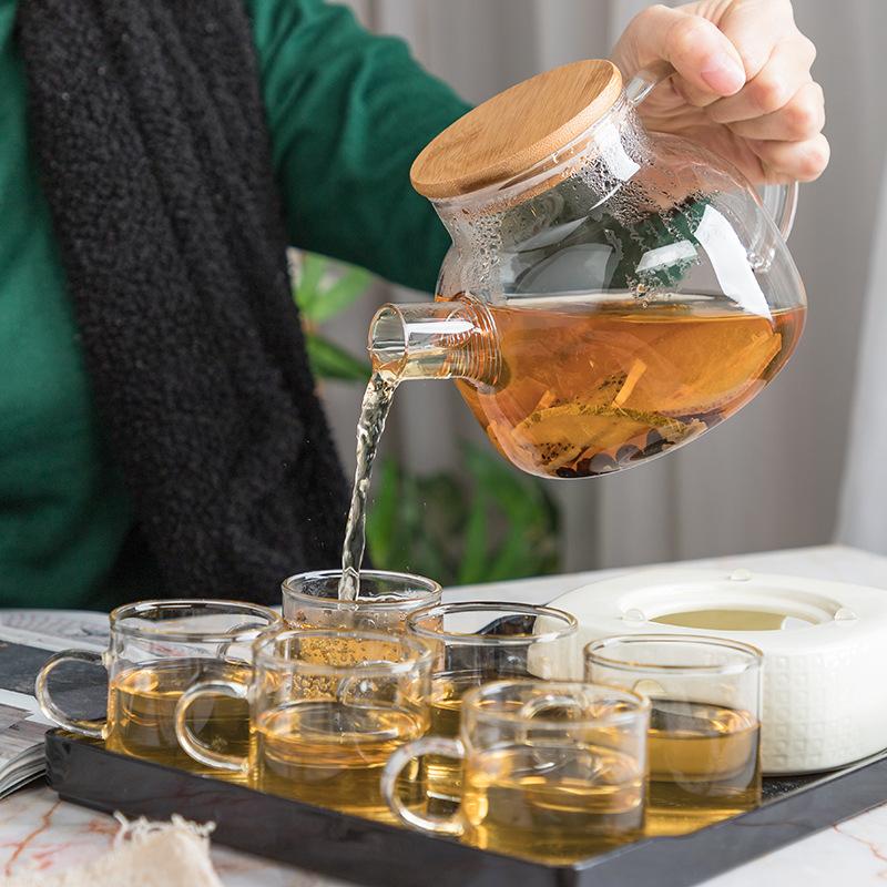 Keramik Blumentee-Set Blumentee-Tasse Glas Teekanne Hitzebeständiges Kerzenwärmset