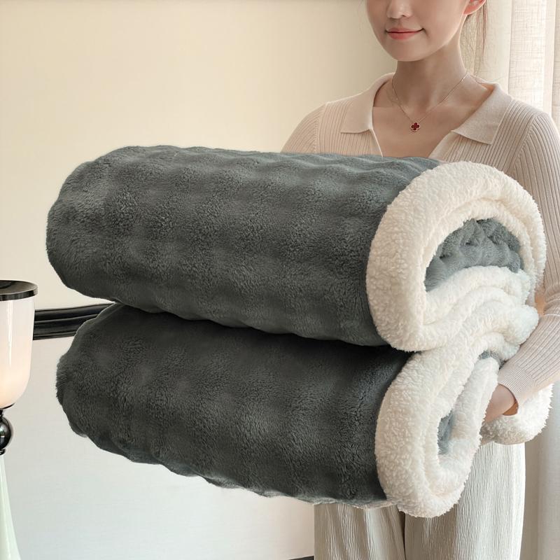 Double Layer Thick Fleece Blanket Queen Warm Imitation Lambswool Throw Blankets for Bed Sofa Autumn Winter Soft Plush Blanket