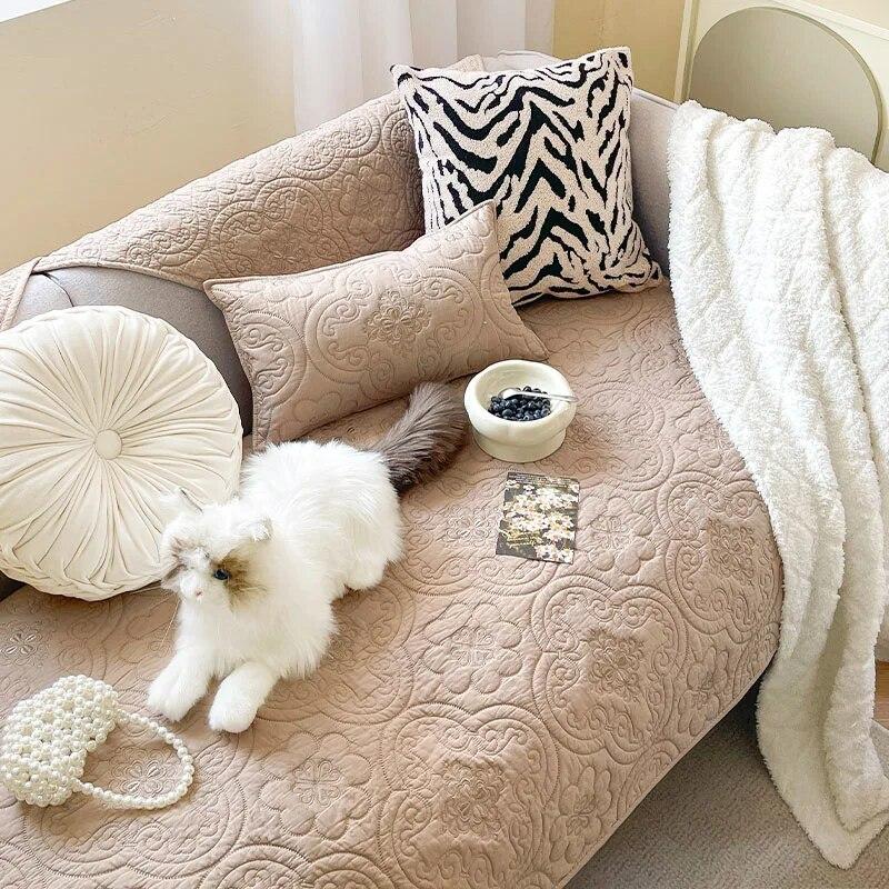 

Хлопковое полотенце-чехол на диван, кремовое, с французской вышивкой, подушка на сиденье, мягкая, удобная, декор для дома 70x70cm 1pc