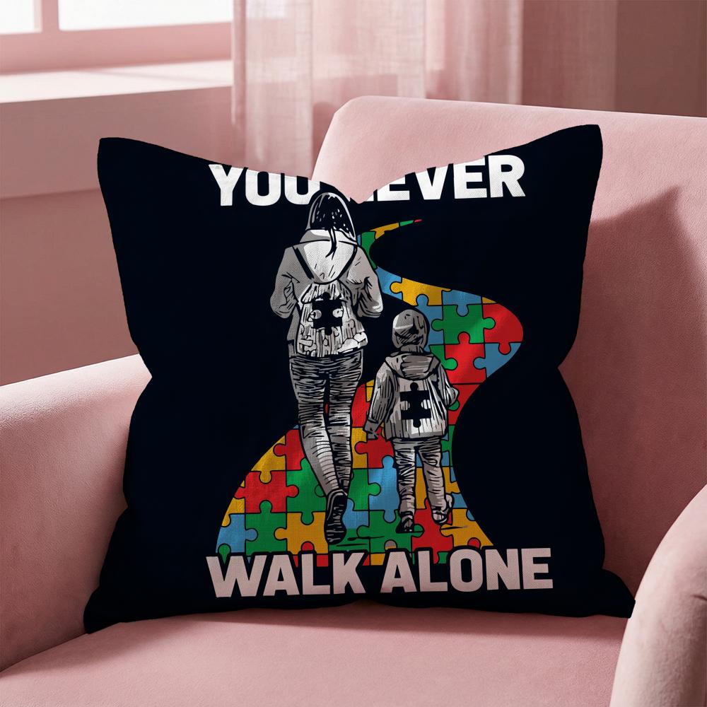 Autism Support Puzzle Cushion Cover Multi-Scene Pillow Cover for Home & Car - Reversible, Soft & Durable for Daily Use