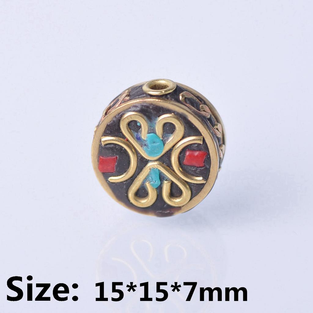 Handmade Nepalese Buddhist Tibetan Brass Metal & Clay Loose Craft Beads for Necklace Jewelry Making DIY