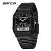 SANDA 747 Quartz Digital 5bar Waterproof Casual Fashion  Unisex Watch Stainless Steel Strap Square Dial Men's Electronic Watches