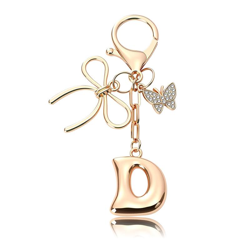 Chaveiro Fashion Borboleta Letra A-Z Feminino Menina Brilhante Fofo Mochila Chave de Carro Acessórios Cordão Pingente de Metal com Letra Presente