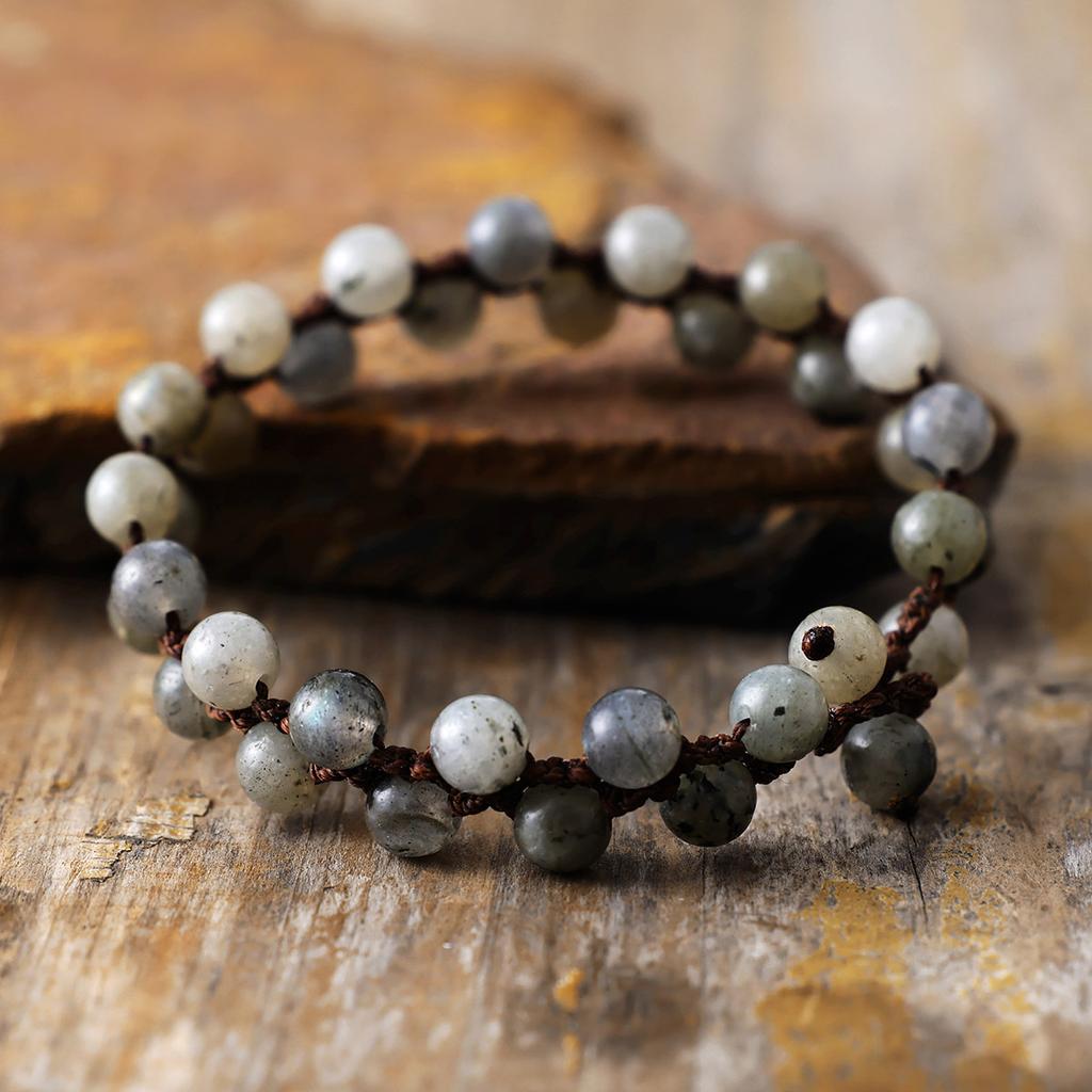 Ethnic Style Jewelry Elongated Stone Double Layer Handwoven Friendship Bracelet Adjustable Bracelet Jewelry Crafts