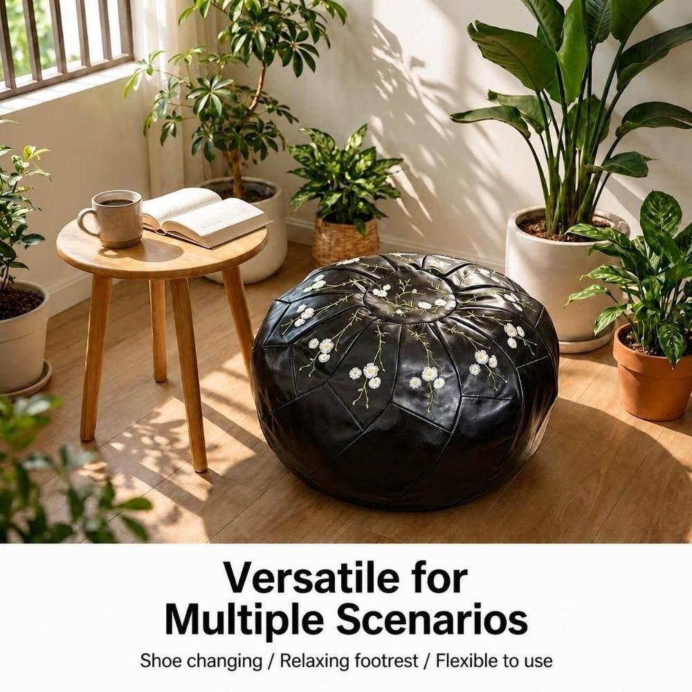 PU Leather Pouf Ottoman Unstuffed Storage Ottoman New Round Pouf Cover for Living Room