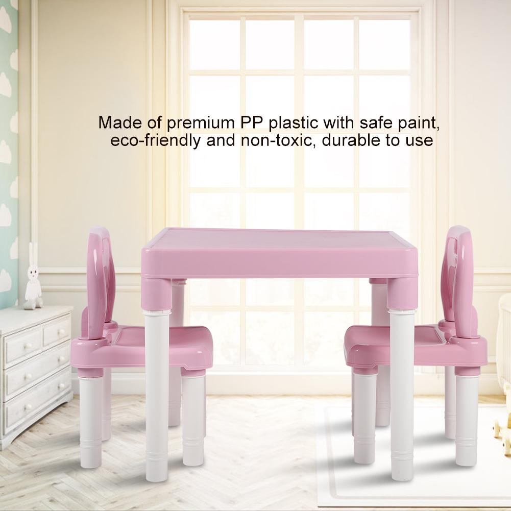 Childrens Kids Plastic Table Chair Set Lrning Studying Desk for Home Kindergarten Blue Green