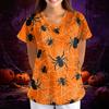 Women's Halloween Print Loose V-Neck Short Sleeve Pocket Uniform Top Scrub Costume Cosplay for Adult Women