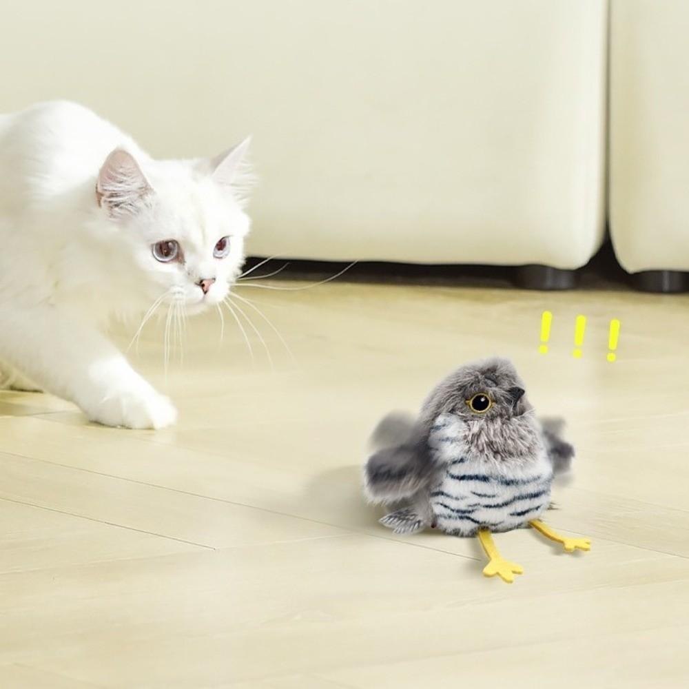 Electric Chirping Bird Toy Touch Activated USB Rechargeable Flapping Bird Cat Toy Squeaky Sound Automatic Dance
