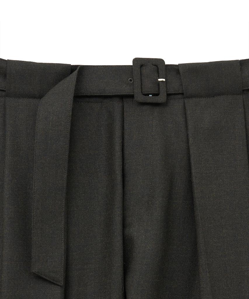NOIRER Wool Belted Double-Pleated Slouchy Slacks (Brown)