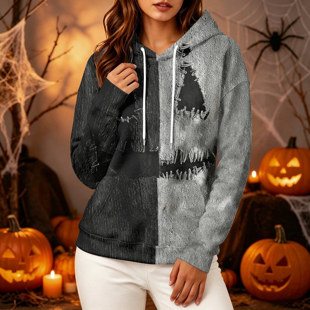 Women's Long Sleeve Halloween Printed Hoodie for Festive Party Wear