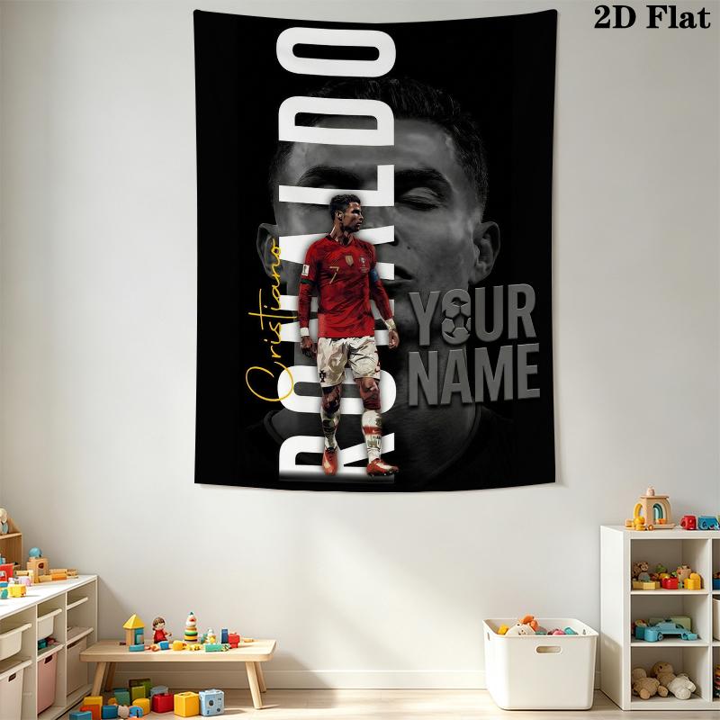 Custom Name Cristiano Ronaldo Wall Tapestry Aesthetic Wall Hanging Printed Fabric Blanket Decorative Tapestries for Bedroom Living Room Home Decor