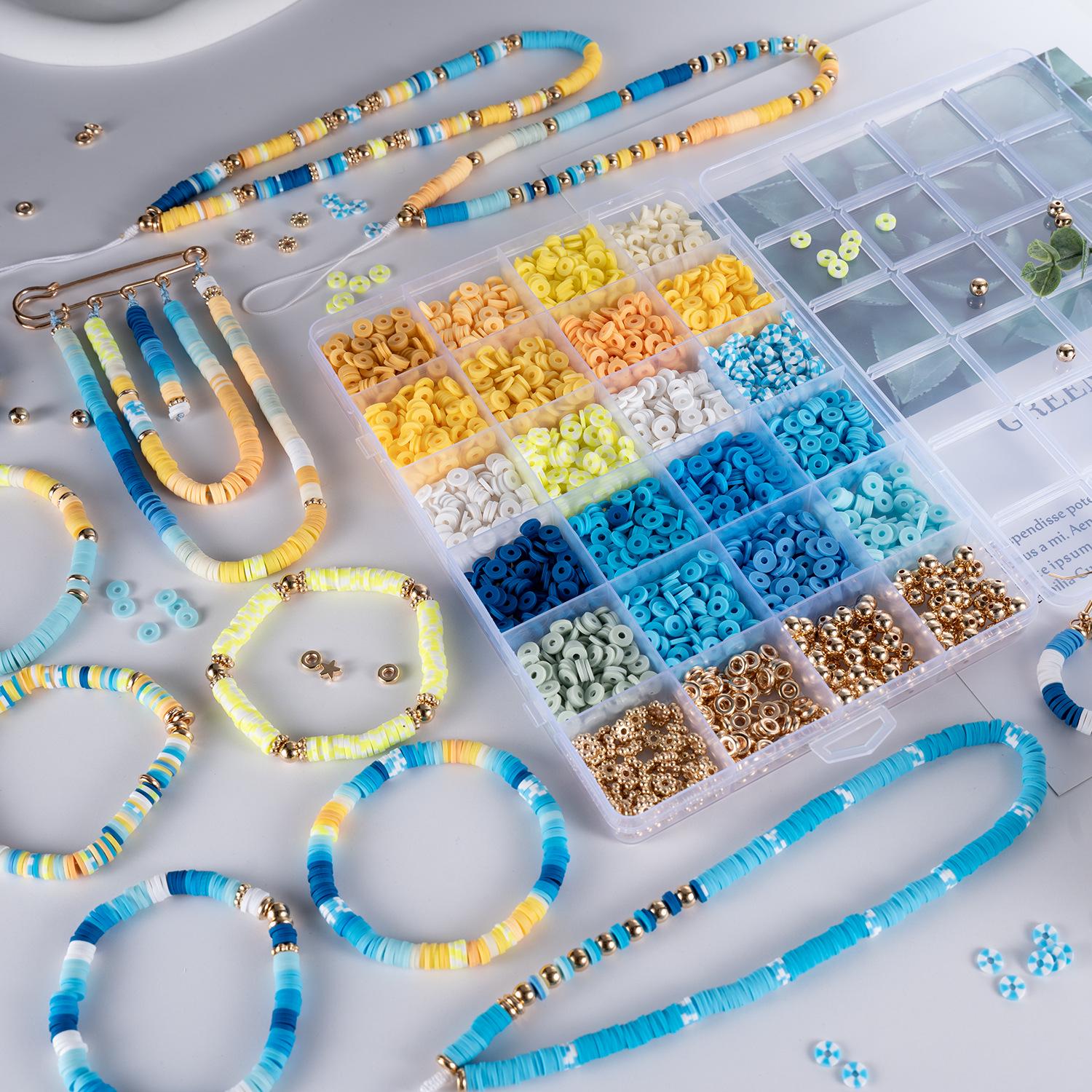 

24-Grid Academy Style Beaded Bracelet DIY Set with Polymer Clay and Stringing Materials