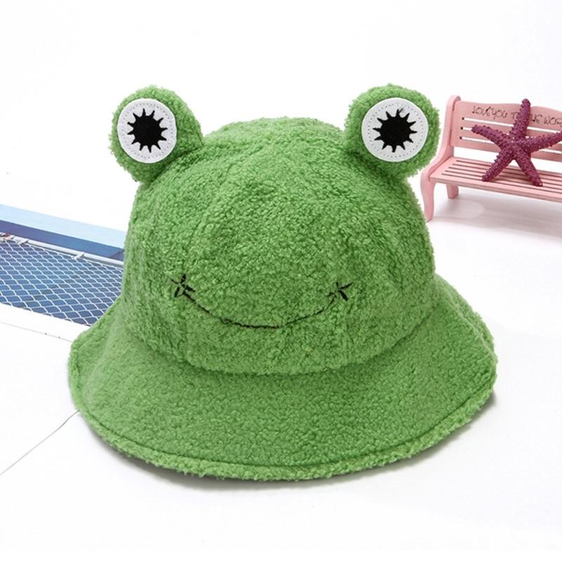 Winter Bucket Hat Polyester Plush Fisherman Caps for Women Men Keep Warm Cute Cartoon for Frog Style Trendy Accessories