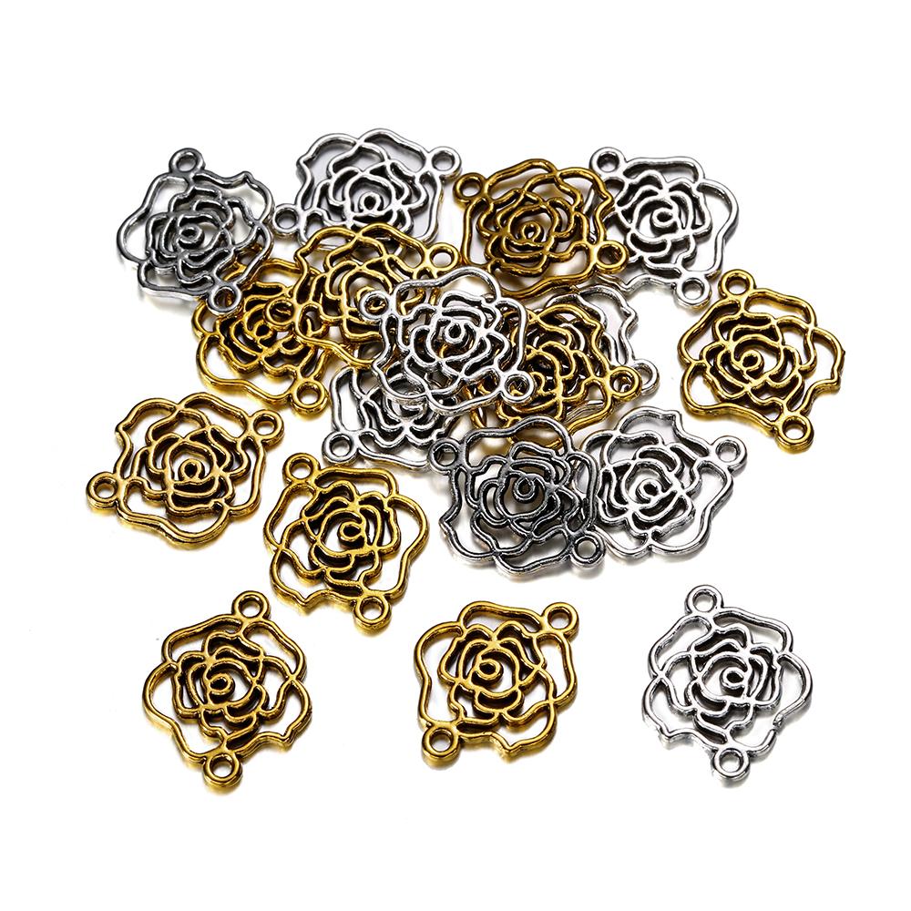 50Pcs/lot Alloy Hollow Flower Charms Connectors For Necklace Bracelet Pendant DIY Jewelry Making Findings Supplies Accessories