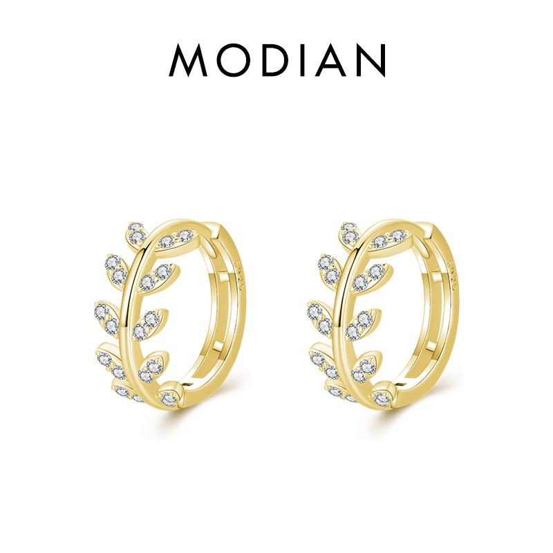 

Модиан, стерлингового серебра 925 пробы, счастливые простые листья, модные женские серьги-кольца с пряжкой для женщин, свадебные эффектные ювелирные изделия золотой