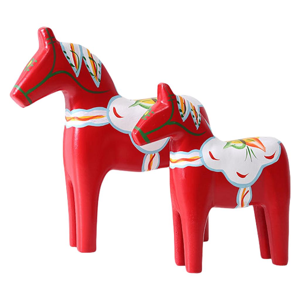 1 Pair Handcrafts Swedish Dala Horse Wooden Sculptures Painting Ornaments for Home Office Desktop and Shelf Decors