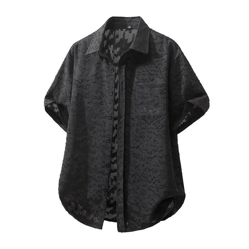 Summer New Men's Retro Distressed Casual Short-sleeved Shirt Casual Loose Lapel Shirt