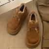 Semsket pels Plattform Dame Ankel Snøstøvler Flats Loafers Merke Plysj Varm Bomull Mellomhæler Sko Trend Mote Koselige Sko Botas Mujer