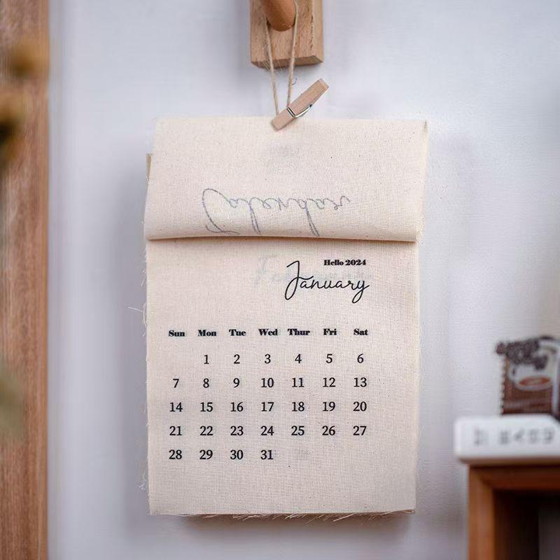 2026 Wall Calendar Cotton Cloth Decorative English Calendar Retro Style Office Living Room Home Decor for Popular Posing Prop