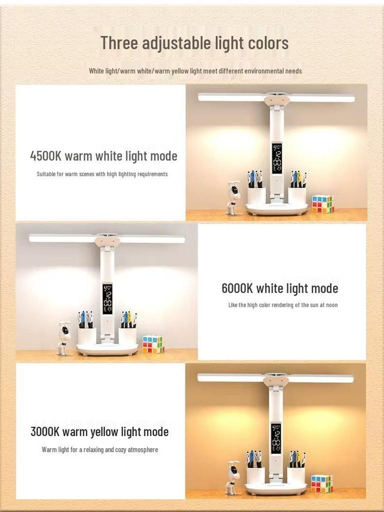 Rechargeable Double-Head Folding Desk Lamp, Eye-Protective, Bright Compact Study Light for Dorms and Students