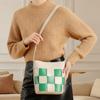 New 2025 Checkerboard Leather Versatile Bucket Bag for Women, Large Capacity Niche Single Shoulder Crossbody Handbag for Women