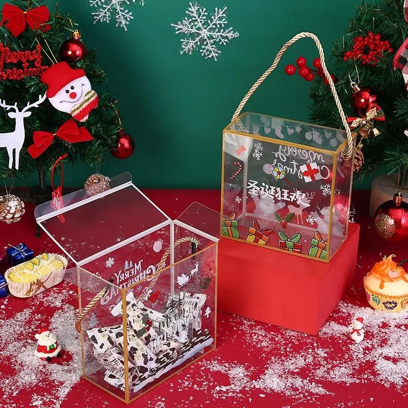 5Pcs Christmas PET Transparent Handbag Baked Cookie Snowflake Puff Pastry Xmas Party Gift Packaging Boxes