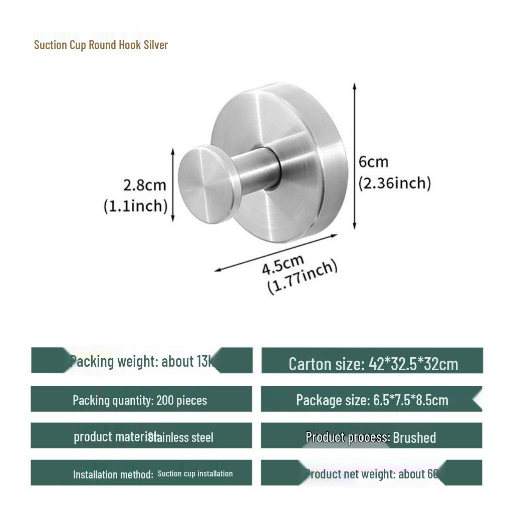 Traceless Stainless Steel Suction Cup Hook for Bathrooms & Kitchens