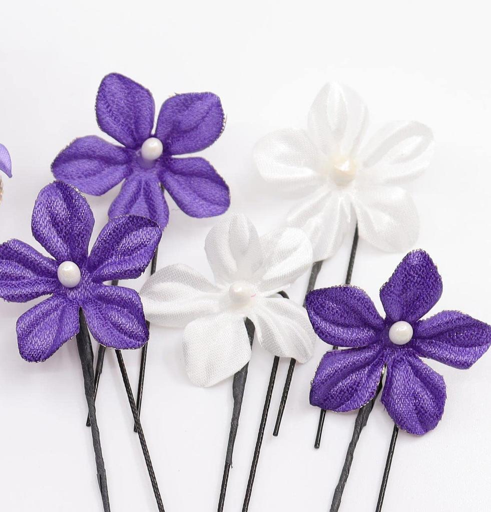 Kamakura Kogei Purple Orchid Petal Hair Ornament with Dangling Clip and Set Women's U-Pin