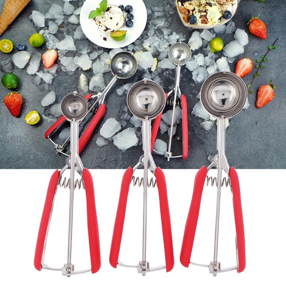 3pcs set Trigger Release Ice Cream Scoop Set Stainless Steel Stainless Steel Scoop Food Preparation