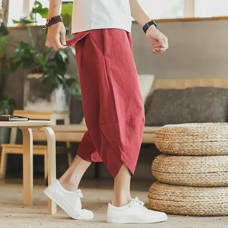 Men's Loose Wide-Leg Cropped Harem Pants - Trendy Plus Size Casual Chinese Style Shorts