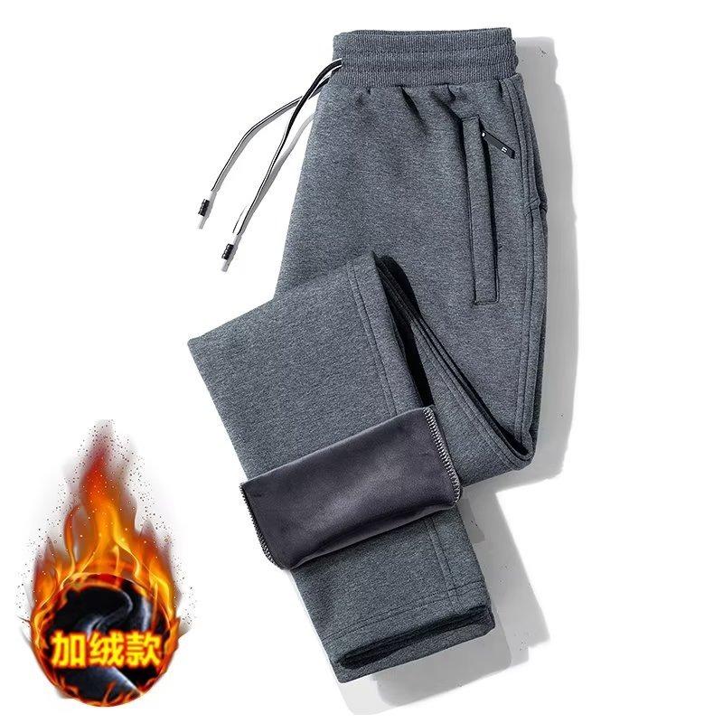 Casual pants men's fleece thickened sweatpants spring, autumn and winter trend sweatpants tied feet straight thermal trousers men