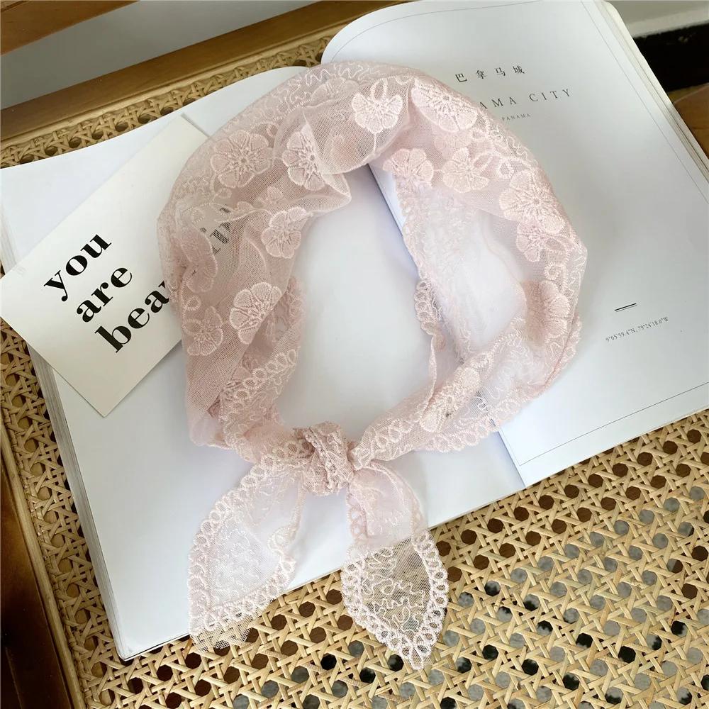 Flower Lace Triangle Scarf Women's Spring and Autumn Summer Korea Hollow Fashion Scarf Small Headscarf Strap Decoration