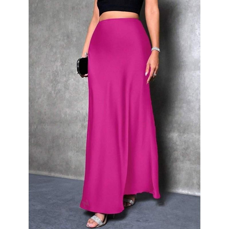 Fashion Elegant Loose Women Satin Skirts Spring and Summer New Simple Casual Office A-line Long Skirts Office Solid Color Women's Clothing
