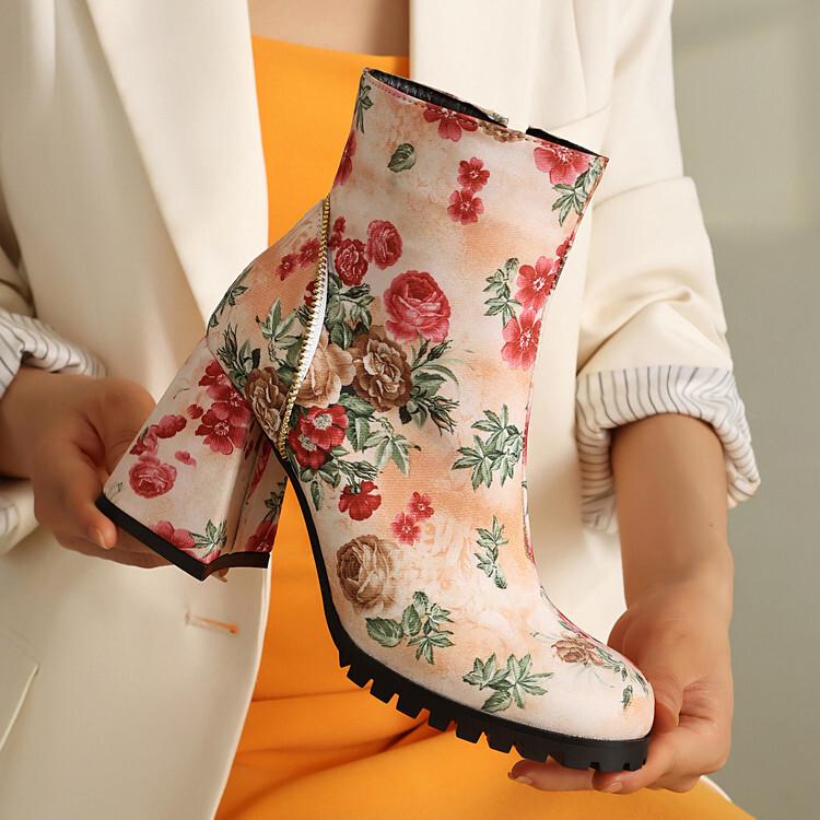 High-heeled Short Boots Large Size Color Autumn Medium Tube European and American Waterproof Table Color  Boots