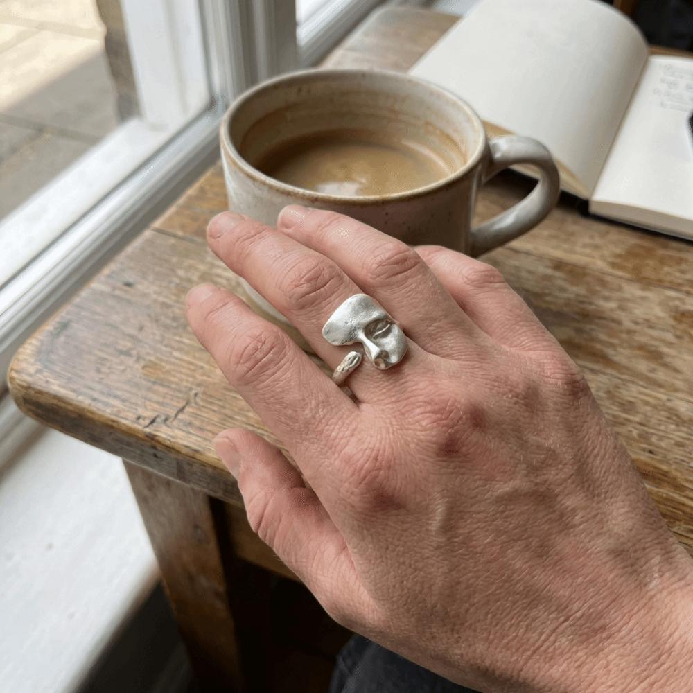 Adjustable Open Rings Metal Silver Color Goth Style Ring Fashion Mystical Masked Face Ring Party