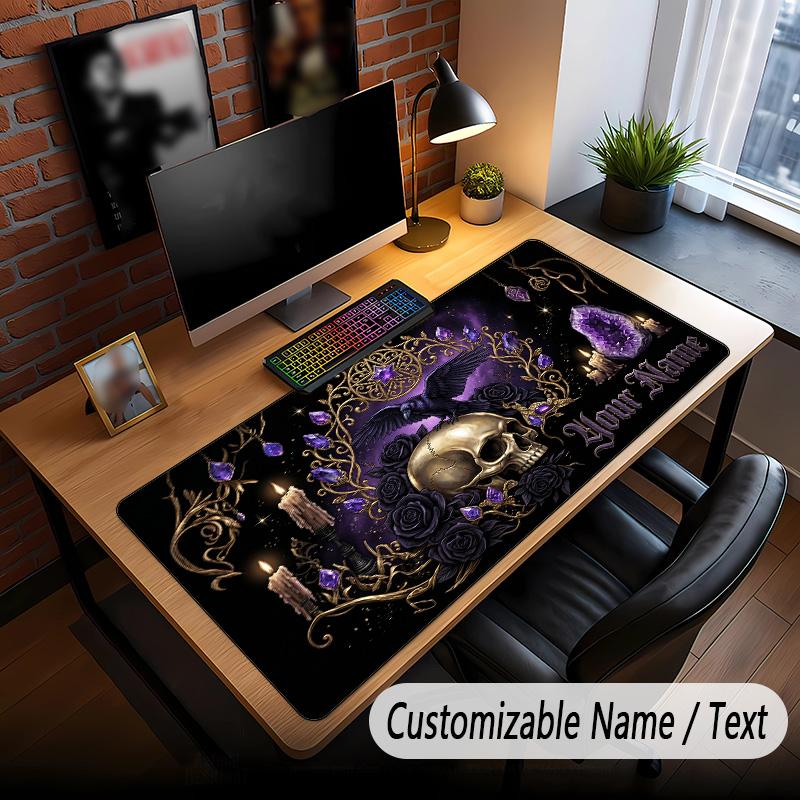 Skull Gothic Theme Custom Mouse Pad Personalized With Name Text Customized Desk Mat For Office Home Decor