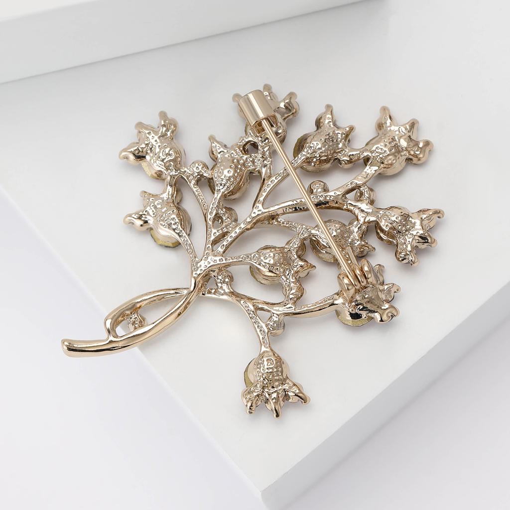 Fashion Retro Rhinestone Big Tree Brooch, Niche High-End Women'S Clothing Accessories Corsage Plant Pin