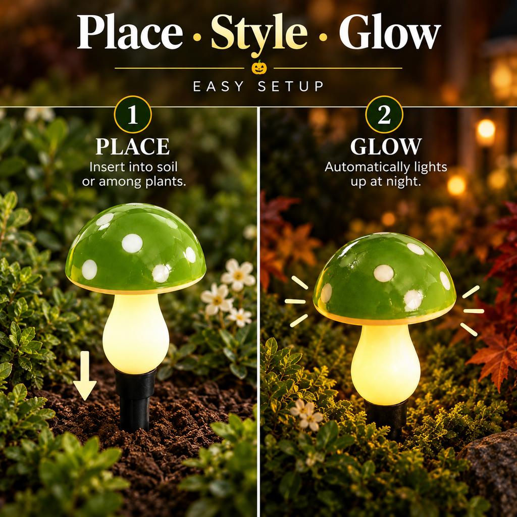 Halloween Pathway Lights Solar Green Mushroom Stake Lights 8 Modes Auto On for Garden Lawn Yard Porch Party Spooky Decor