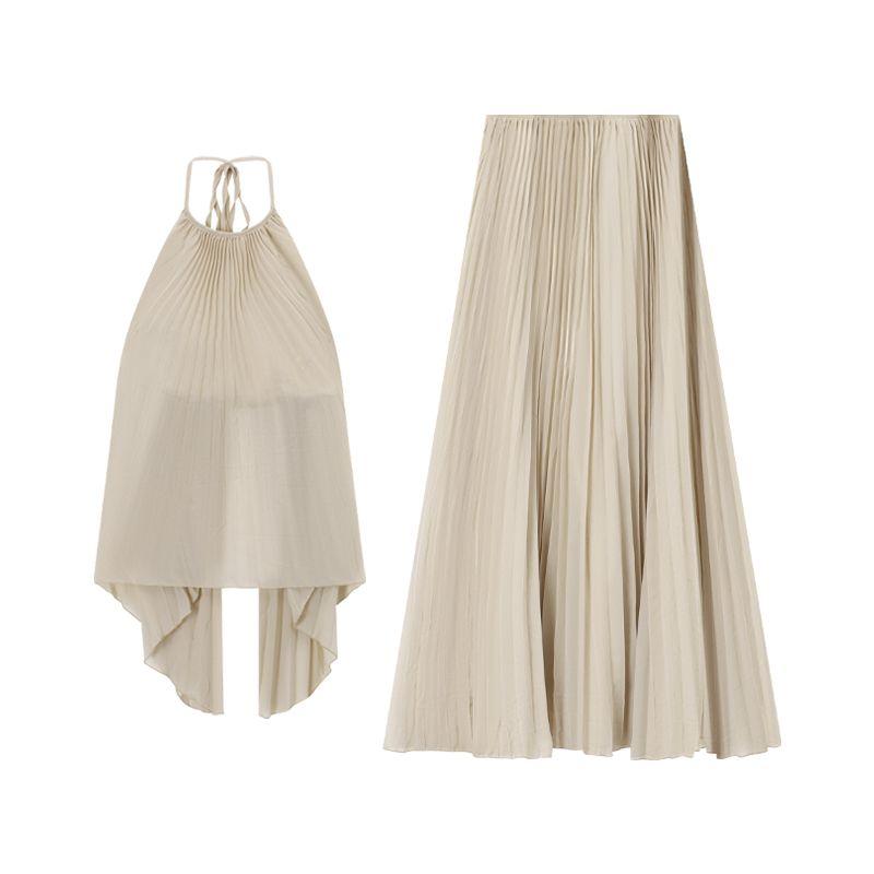 

Кумикуми Приморская Юбка Плиссе с Открытой Спиной Холтер Pleated Dress S